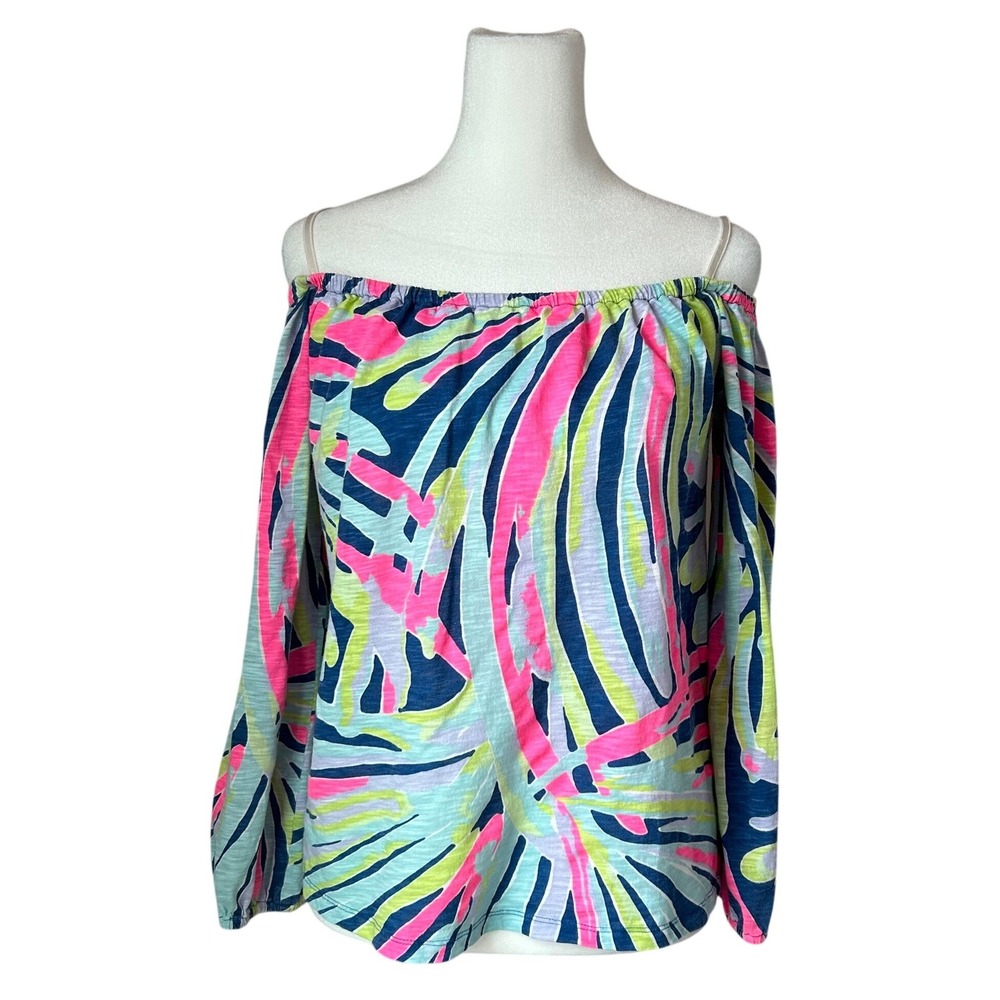 Lilly Pulitzer 100% Cotton Colorful Off The Shoulder Long Sleeves Top XS